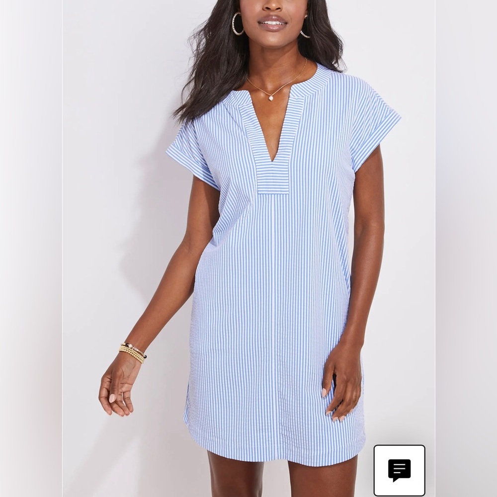 Vineyard Vines Margo Seersucker Shift dress , size L    White/ green stripes